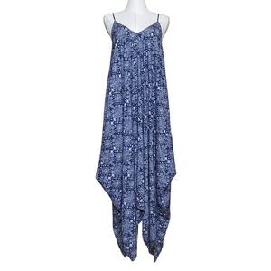 Sans Souci NWT Strappy Morrocan Abstract Harem Jumpsuit Dress Blue Sleeveless L